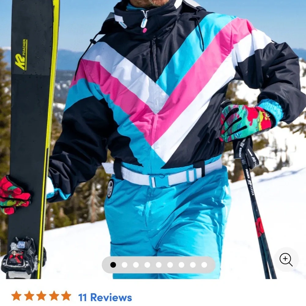Tipsy Elves Mens XL Pastel Pro Snow Suit Retro Chevron Ski Snowboard Insulated - Picture 6 of 11